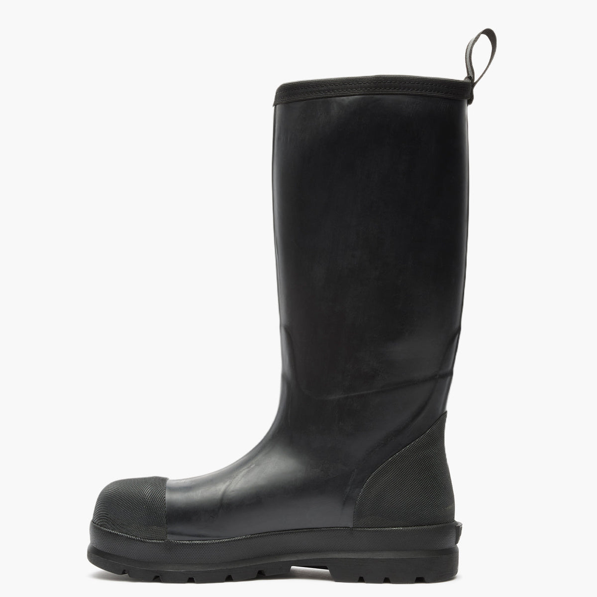 SKU: MCHSDP00 — Chore Flex Men's 15" Steel Toe Work Boot Image Description: Left-side view of the black rubber boot shown against a grey background.