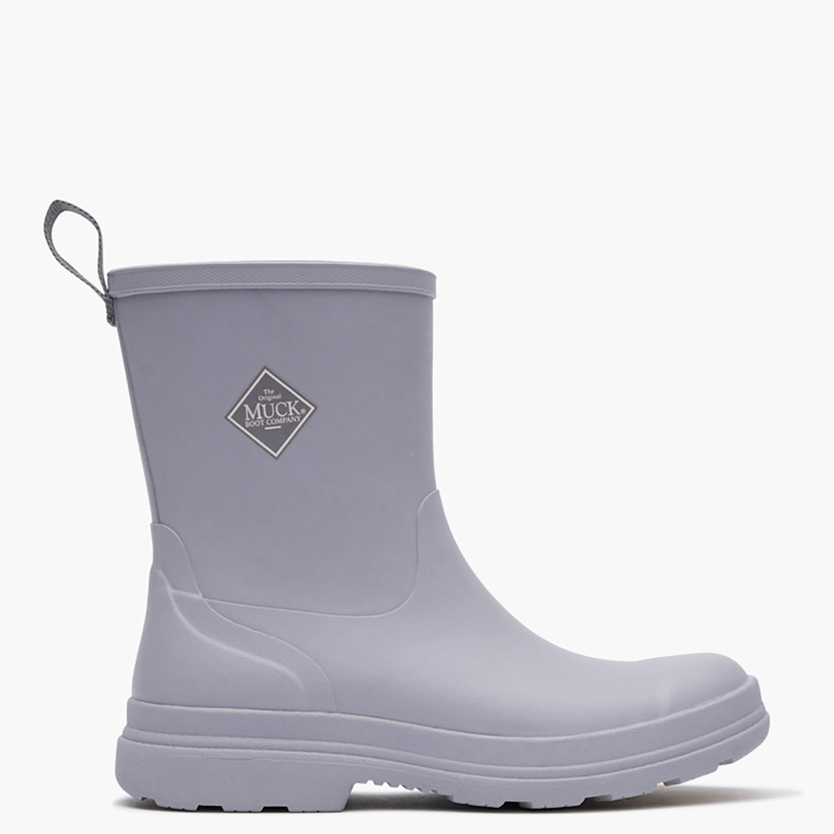 Gray rubber boot with Muck Boot Company logo on a white background