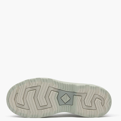 Close-up of a shoe sole with tread pattern on a white background