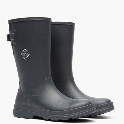 Pair of black rubber boots on a white background