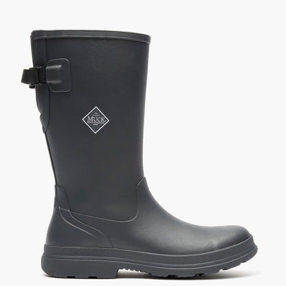 Gray rubber boot with a buckle on a white background
