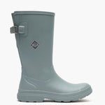 Gray rain boot with a visible brand logo on a white background